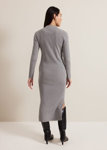 Phase Eight Lucy Collared Popper Column Dress Grey Australia | UI0759426